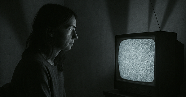 woman staring at tv